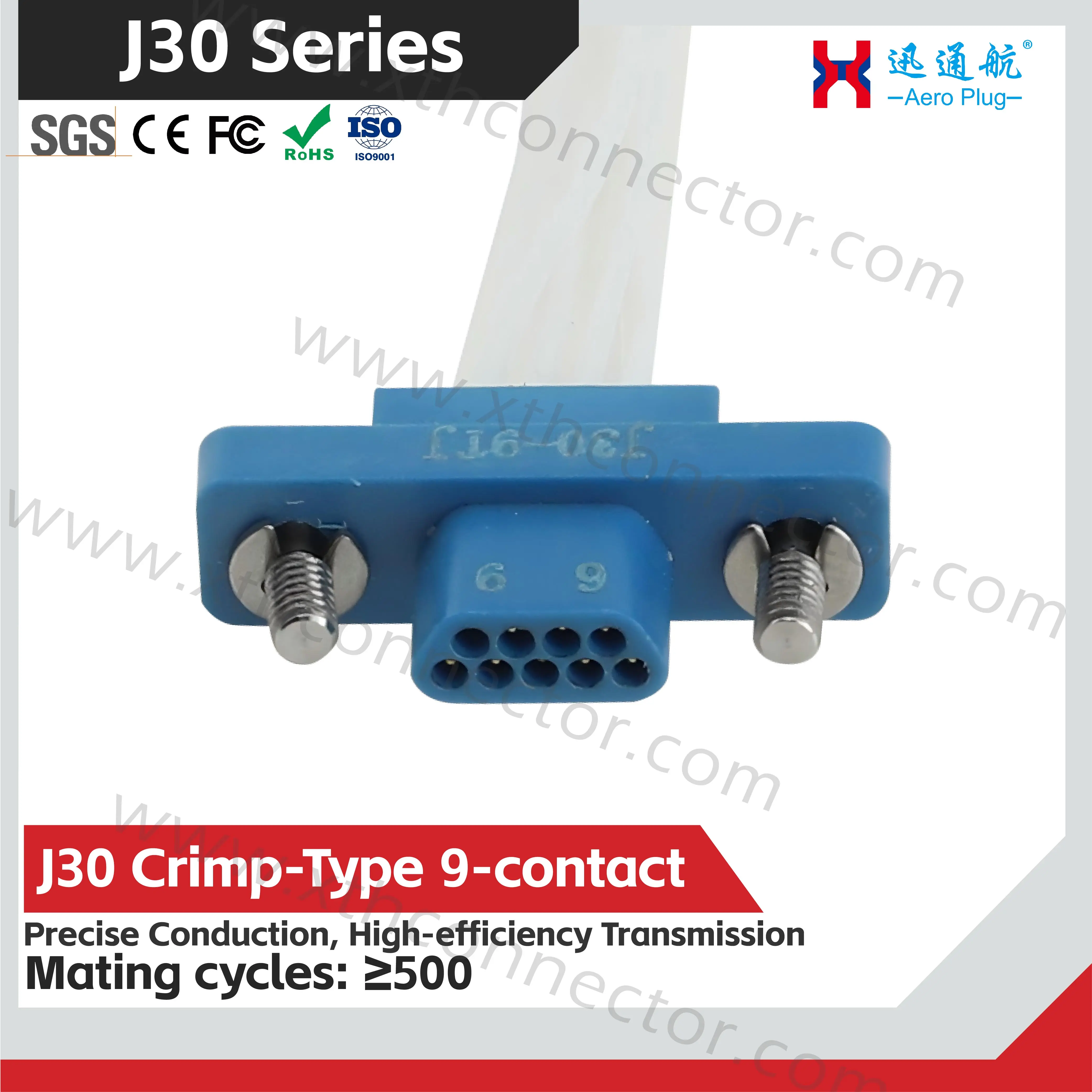 J30-9TJL J30-9ZKP 9 Pin Micro Rectangular Electrical Connector, Plastic Housing Cable Plug and Socket Connector
