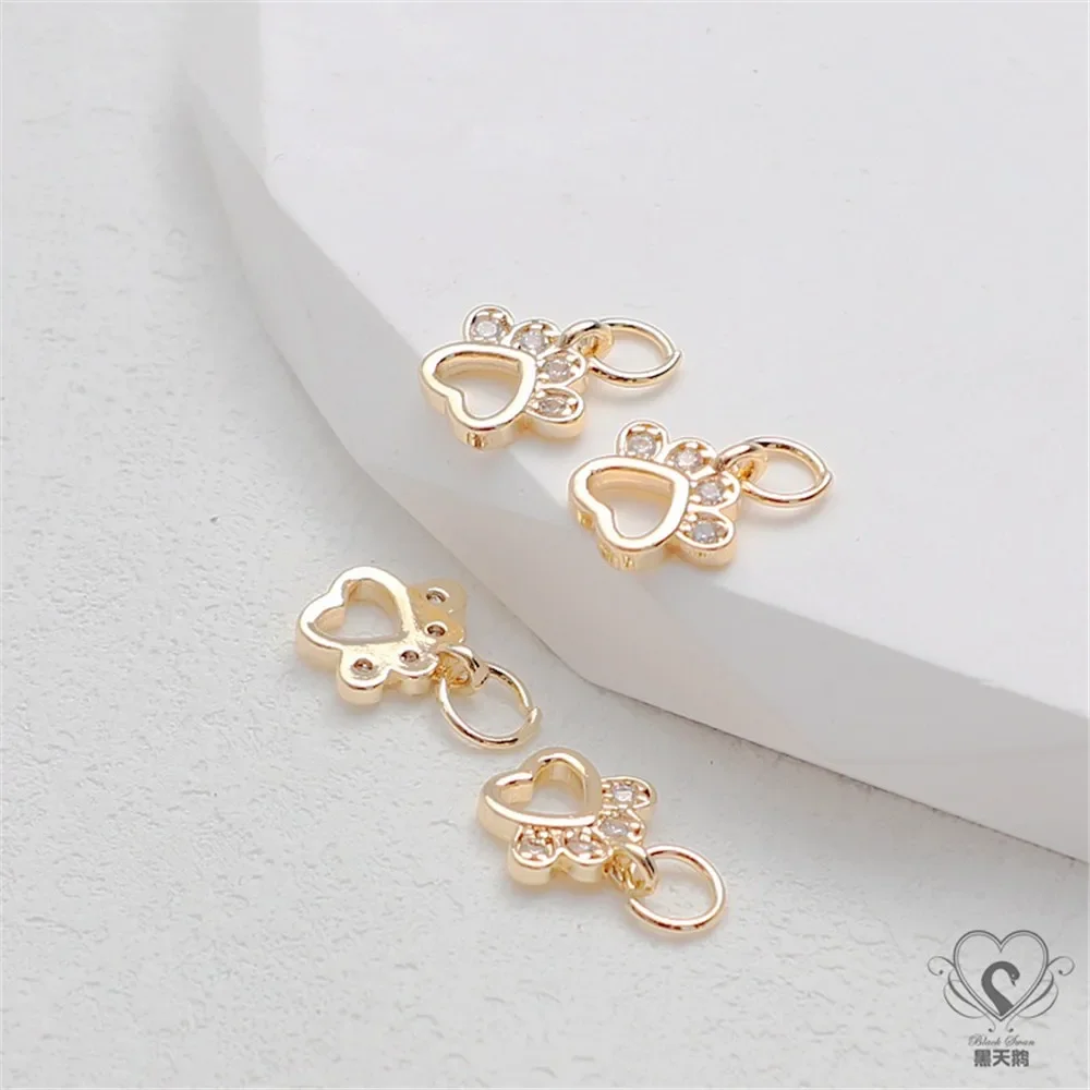 

14K Gold Color Retention Inlaid Zircon Hollow Cat Claw Small Pendant Bracelet Necklace Accessories Fortune Diy Charm Jewelry