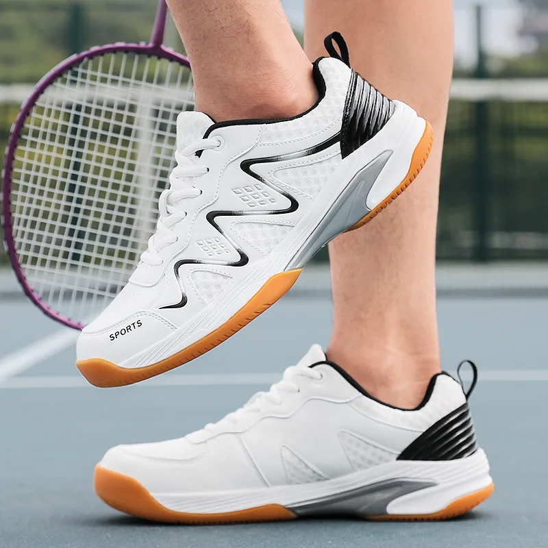 Fashion Blue Men's Badminton Shoes Comfort Leather Couples Tennis Shoes Outdoor Non-Slip Baseball Shoes For Women Tenis Feminino