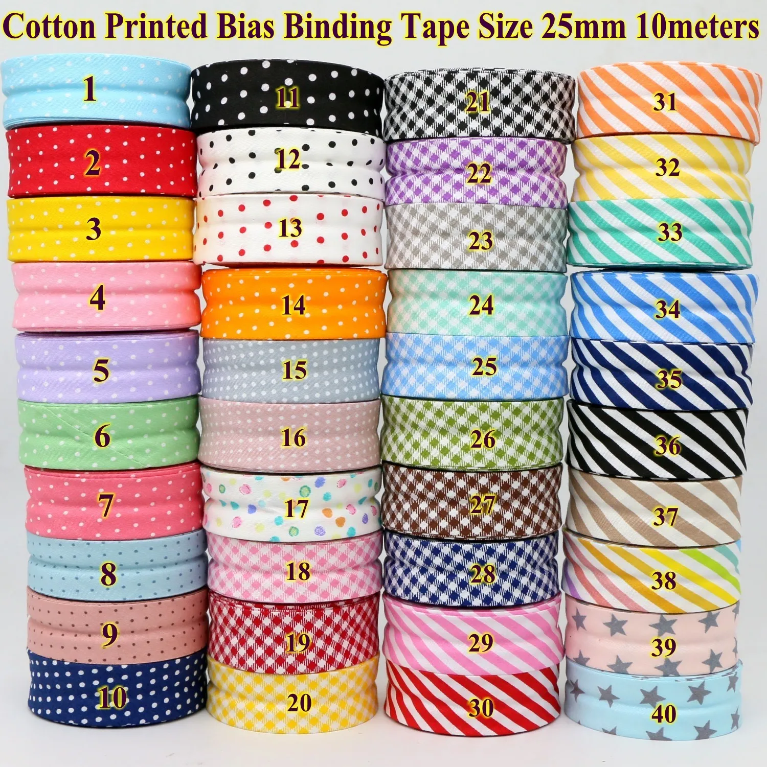 100% Cotton Bias tape dots，Grid,stripe,tartan Checked Scottish Printed size: 25mm,1