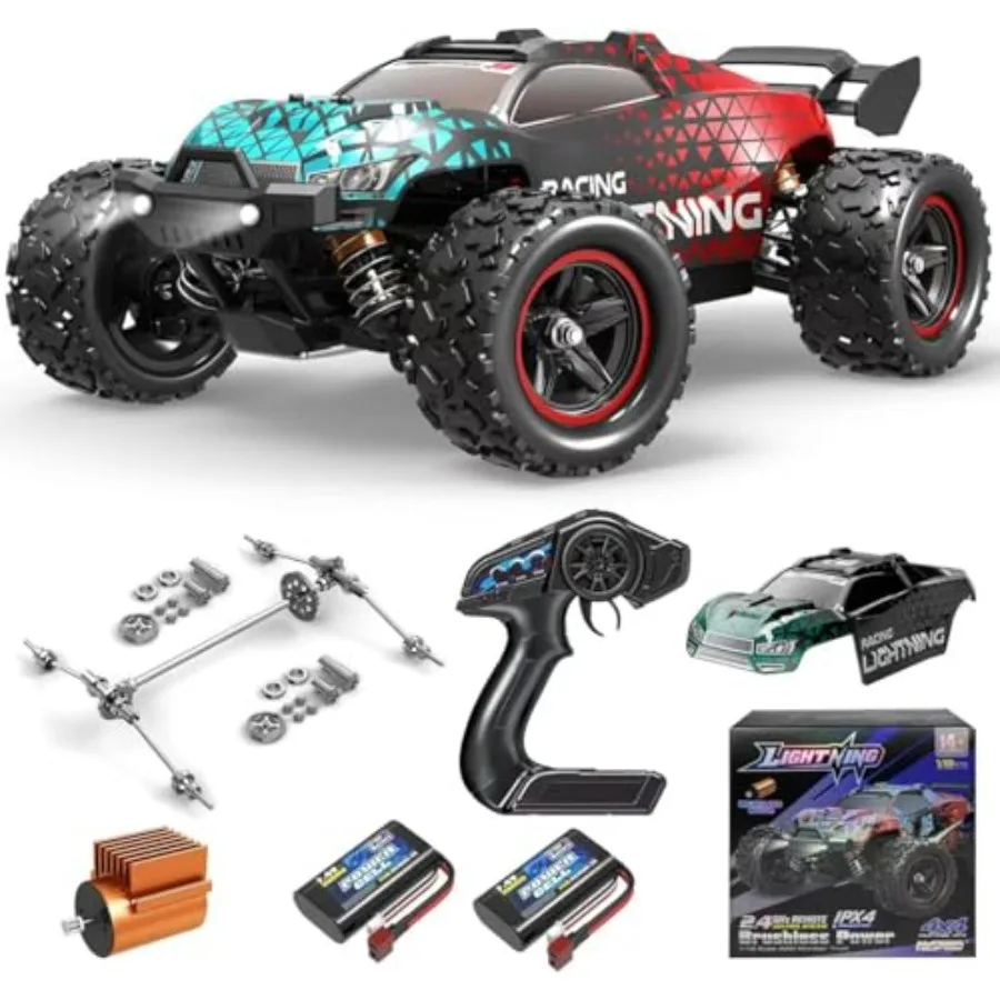 

1:18 Brushless RC Cars for Adults Boys 50+KPH High Speed 4WD Off-Road RC Truck Black Waterproof Remote Control Car with 2 Recha