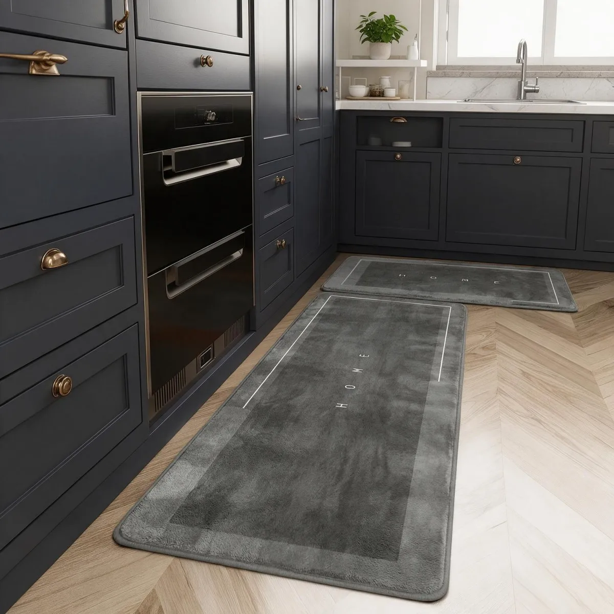 Kitchen Runner Floor Rug, Long Fuzzy Flannel Mat with PVC Non-Slip Bottom, Soft Thickened and Absorbent Water Absorbing Floor Mat for Kitchen, Bathroom, Toilet, Entryway and Dining Room