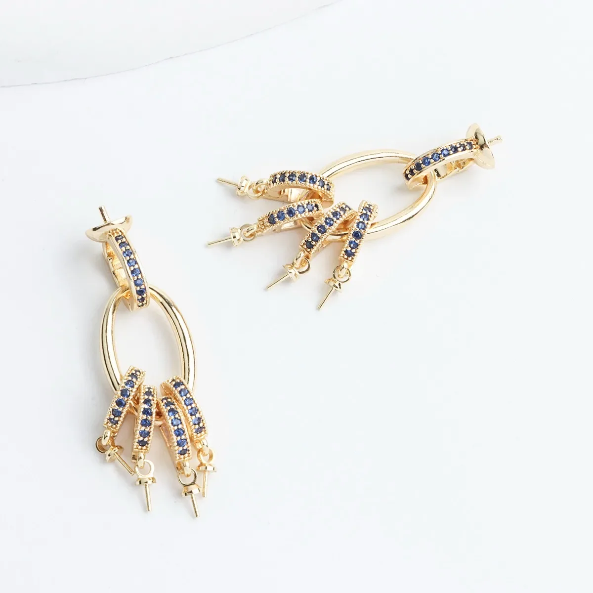 18K 진짜 금 도금 블루 다이아몬드 오벌 다용도 버클, 목걸이 팔찌 유니버설 버클 DIY 주얼리 액세서리