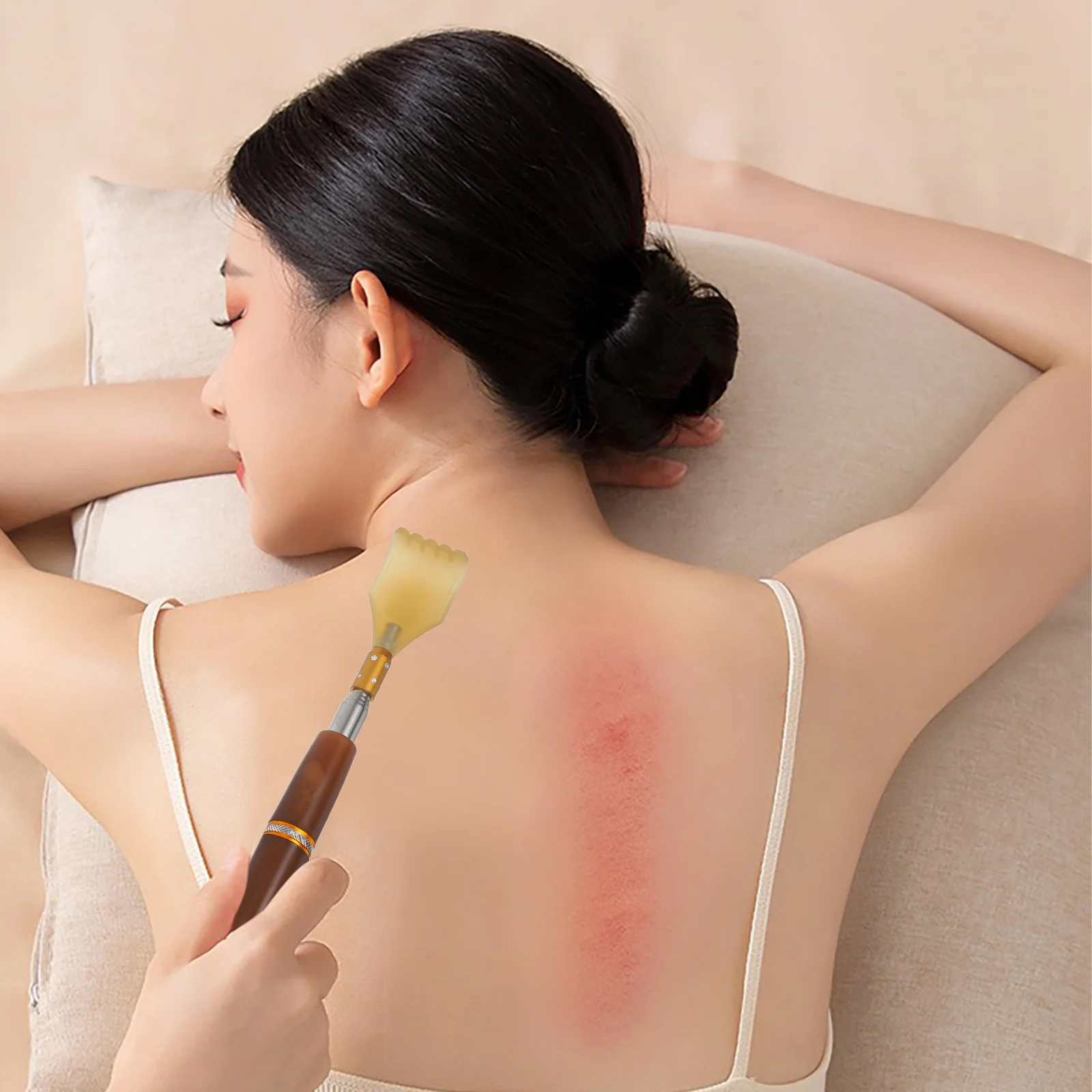 أداة خدش خلفية محمولة برأسين مع كرات دوارة من الفولاذ المقاوم للصدأ قابلة للتمديد للخدش والتدليك للرجال والنساء في المنزل