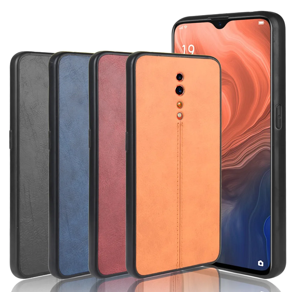 Oppo Reno Z Case Oppo RenoZ Suture Calfskin Soft Edge PU Leather Hard Phone Bag Cover For Oppo Reno Z PCDM10 CPH1979 Back Case