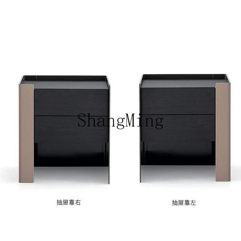 

CL light luxury bedroom creative bedside table luxury minimalist solid wood saddle leather high bedside table