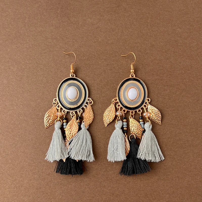 Schwarze Serie Bohemian Vintage Ethnische Baumeln Ohrringe für Frauen Dame Elegante Lange Quaste Feder Ohrring Weiblichen Schmuck – Detail 14