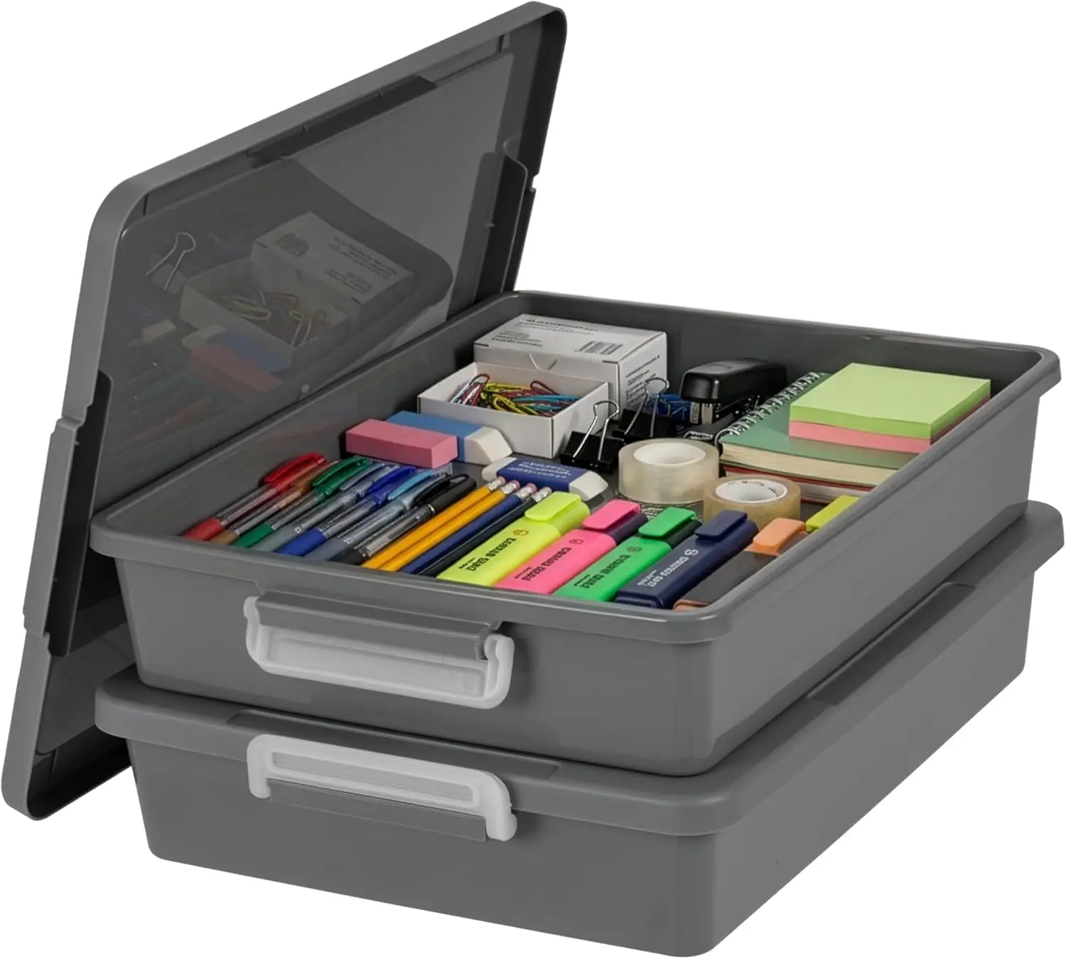 

6 квартов. Пластиковые контейнеры для хранения с крышками, 2 шт., штабелируемые органайзеры для дома и офиса, с надежными защелками