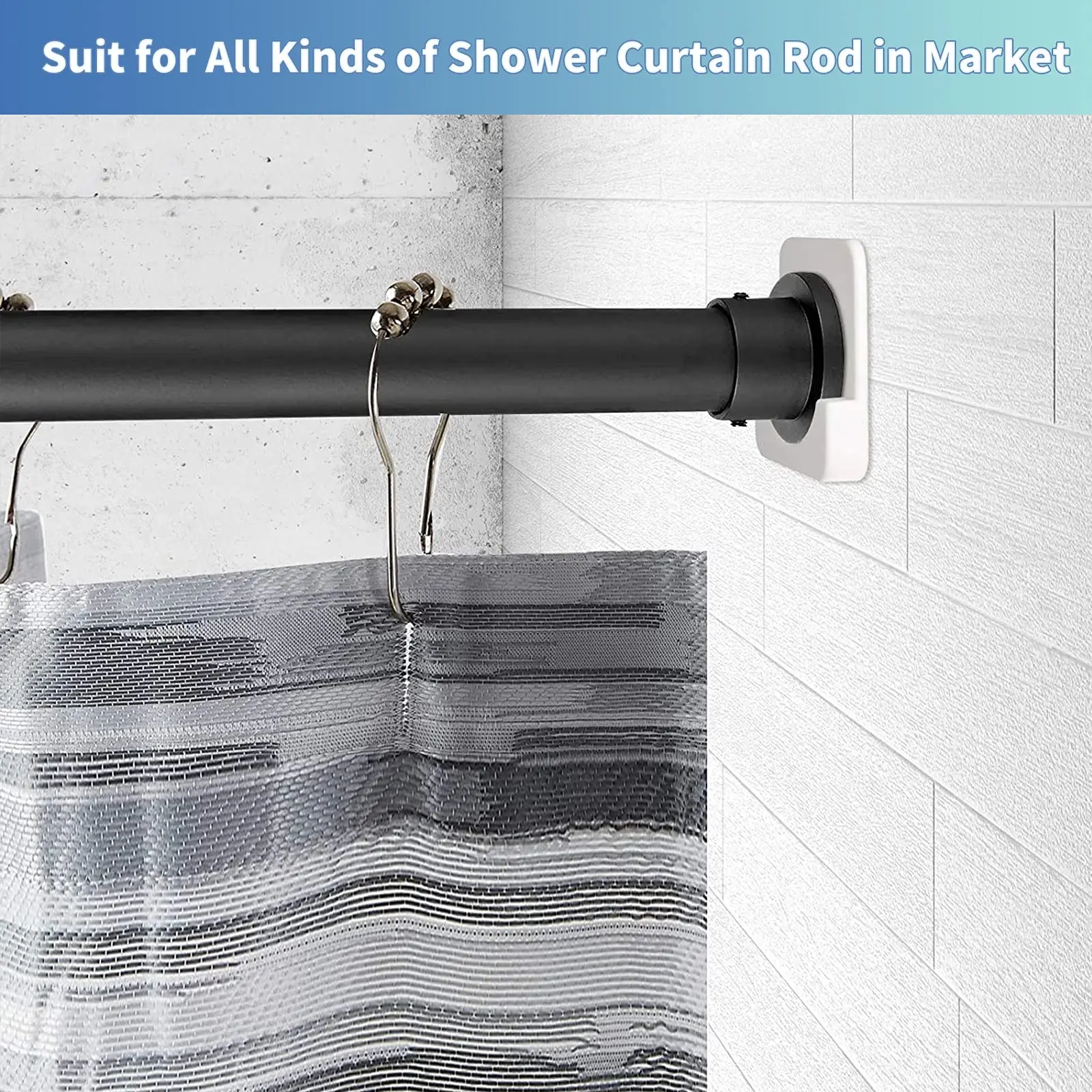 2Pcs No Drill Adhesive Shower Curtain Rod Holder, Self Stick Tension Shower Rod Retainer Mount Fixer view 6