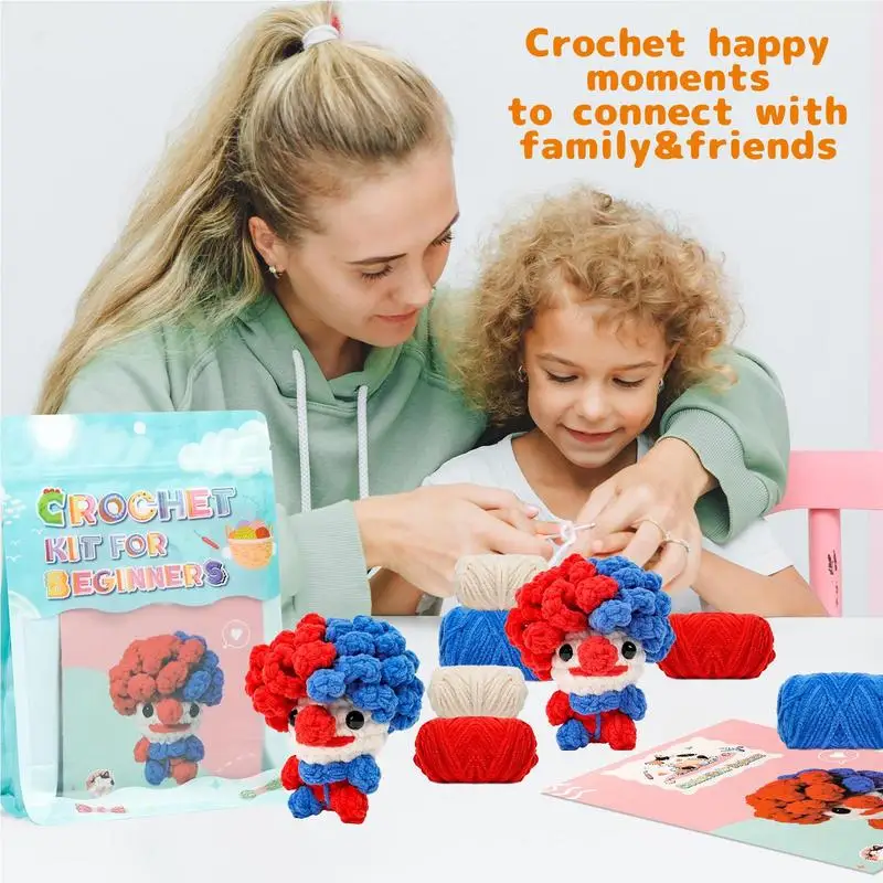 Crochet Doll Kit Easy Crochet Kit for Kids Red and Blue Doll Crochet Kit for Beginners Handmade Knitting Kit with Step-by-Step