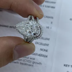 AEAW 14K Ring Set Pear Cut 4ct Lab Grown Diamond EF VS CVD HPHT Diamond Wedding band Rings For Woman IGI Certificate