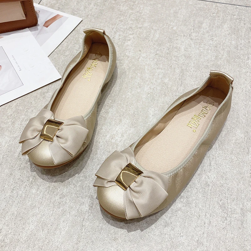 New Spring Summer Ballet Flats Women Single Shoes Flat Elegant Ladies Brand Shoes Soft Comfortable Big Size 42 DX336