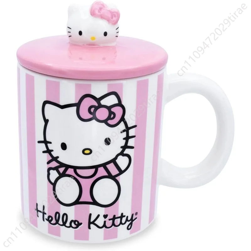 

Toynk Sanrio Hello Kitty Pink Stripes Ceramic Mug With Lid | Large Coffee Cup For Tea, Espresso, Cocoa | Holds 18 Ounces