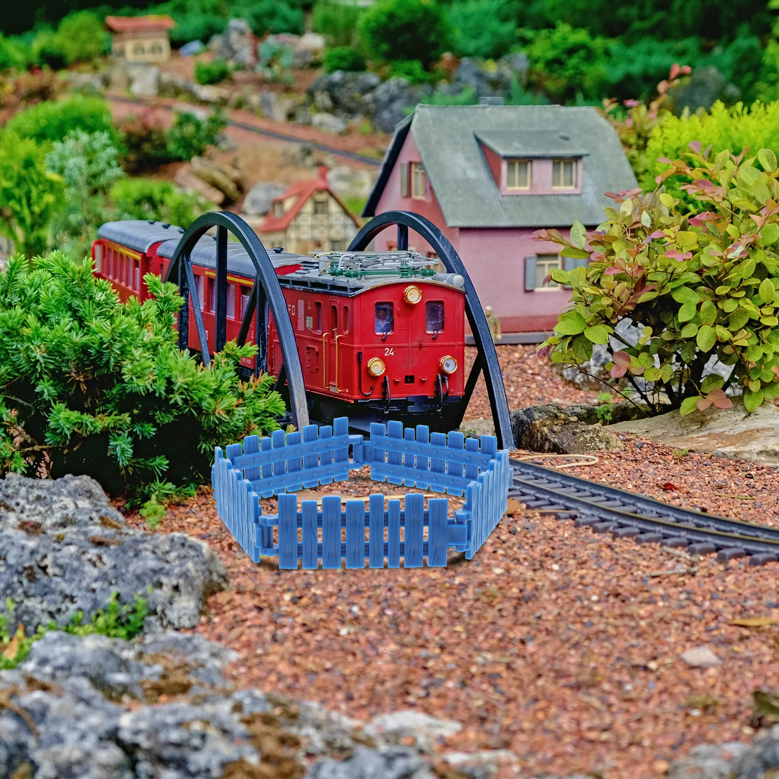 

5Pcs Blue Faux Picket Fence Micro Landscape Border Easy Install Plastic Mini Garden Fences Fairy Garden Fence Miniature Bonsai