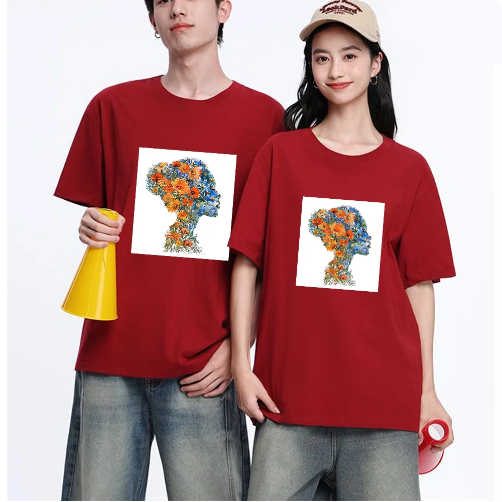 Flower Head Silhouette Printed T Shirt Breathable Fabric S-XXL Personalized Custom Aesthetic Graphic Unisex Fit Daily Wear Casua