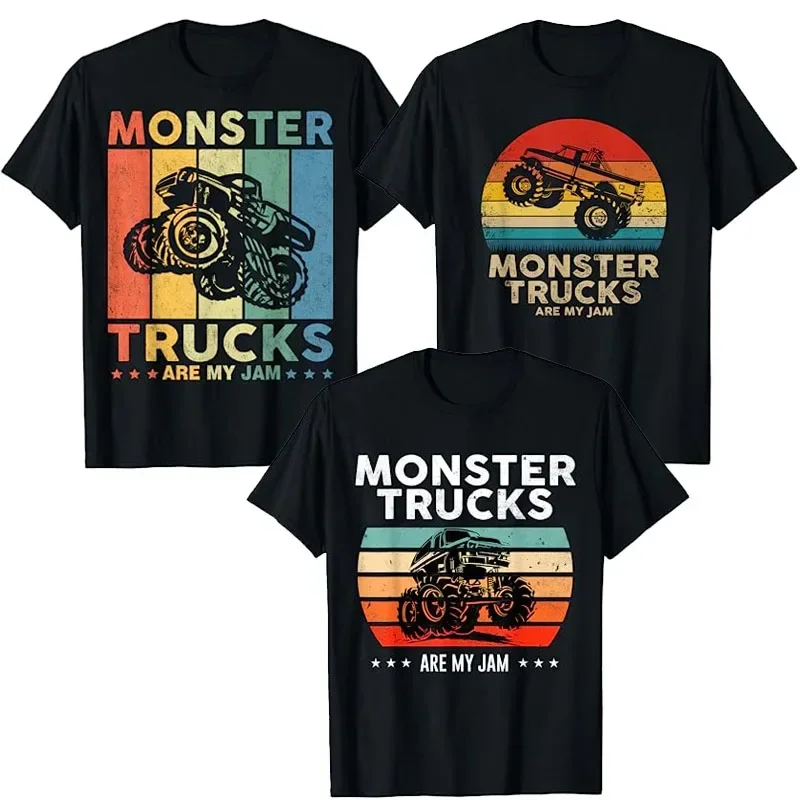 

Monster Truck Are My Jam Vintage Tees Retro Sunset Cool Engines T-Shirt Monster Truck Car for Birthday Boy Sons Gifts Cute Tops