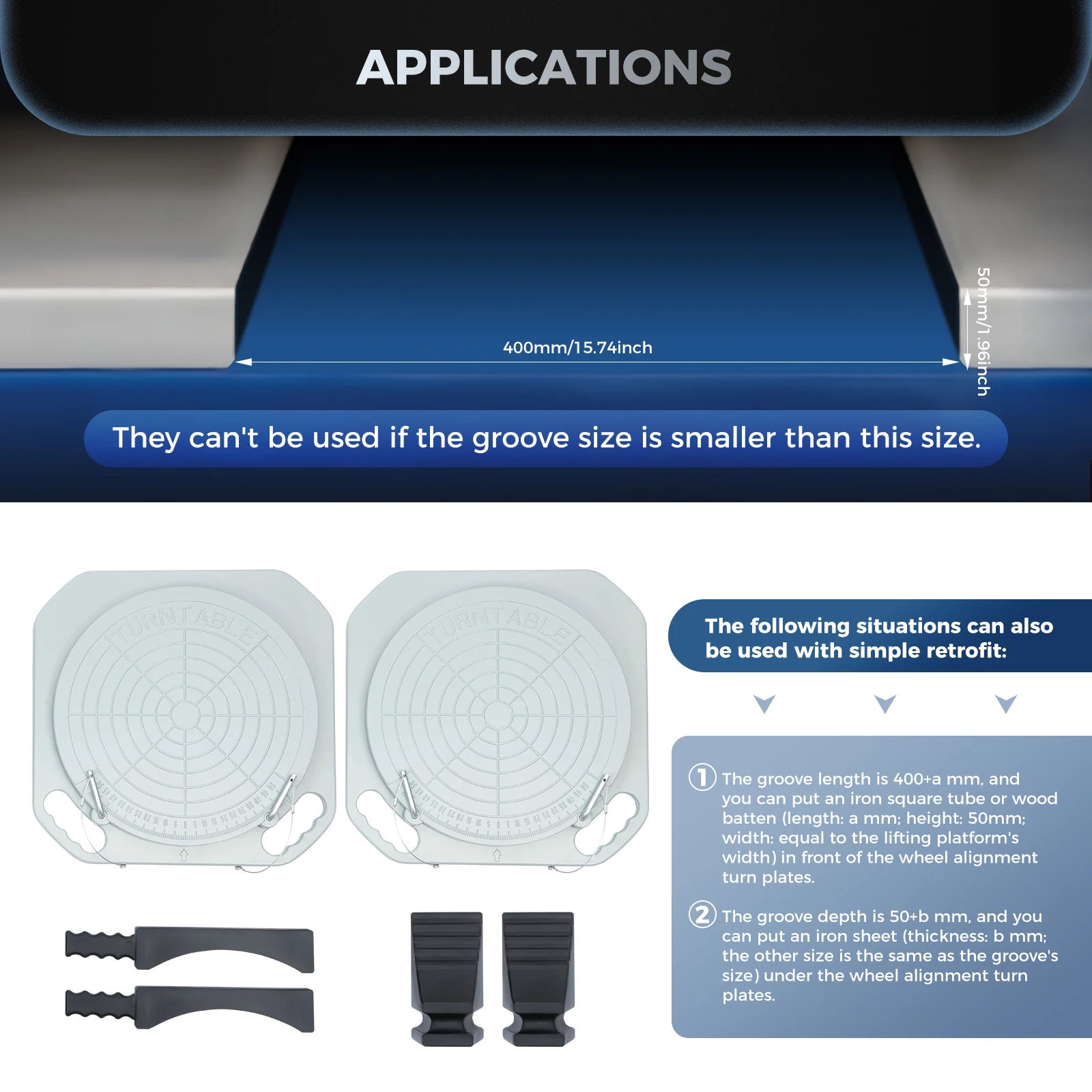 2Pcs Professional Wheel Alignment Turn Plates 3T/6613lbs Capacity, for Auto Lift Groove, Car Truck Vehicle Service