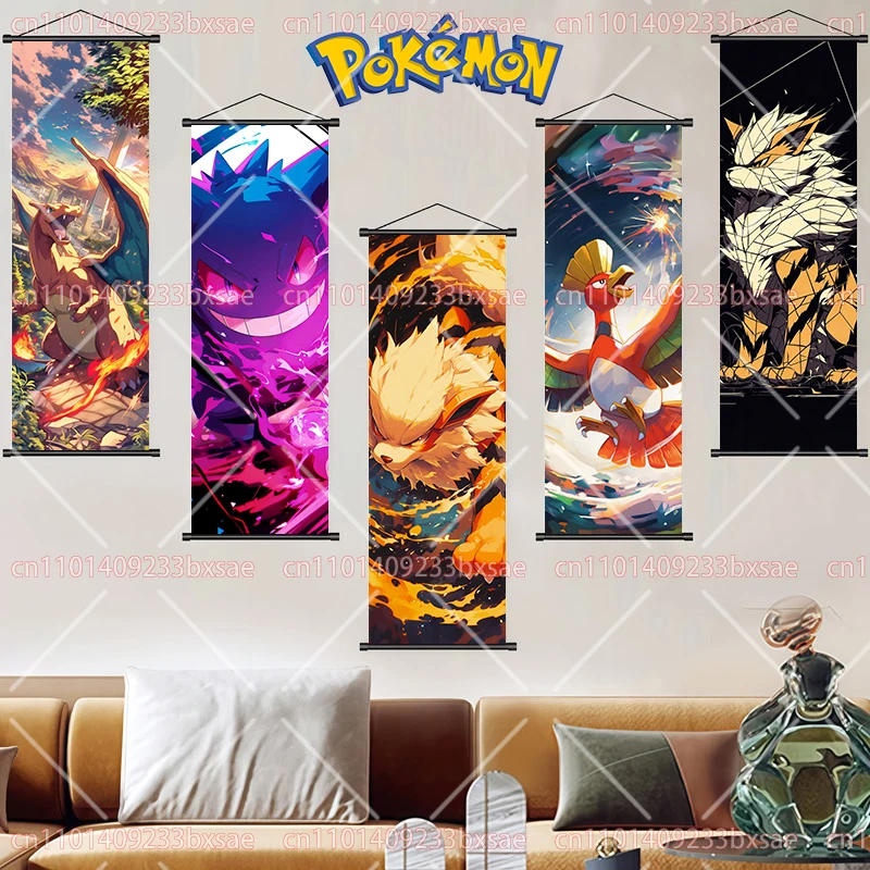Póster de Pintura en Rollo de Anime Pokémon: Arcanine, Gengar, Pikachu, Greninja, Charizard, Moon Eevee, Decoración Creativa para Pared del Hogar