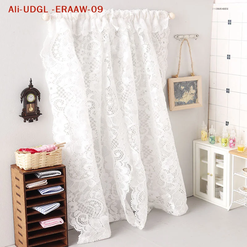 Dollhouse Miniature Lace Curtain 1/12 Scale, Play Doll's Home Bedroom Furniture Decoration Toy