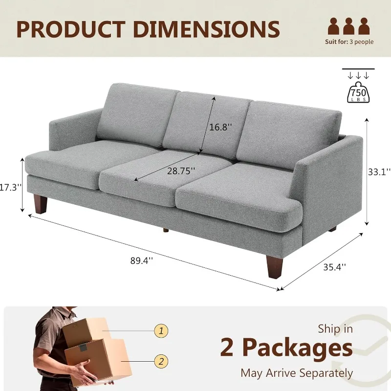 3 Seater Sofa Couch with Deep Seats, 89