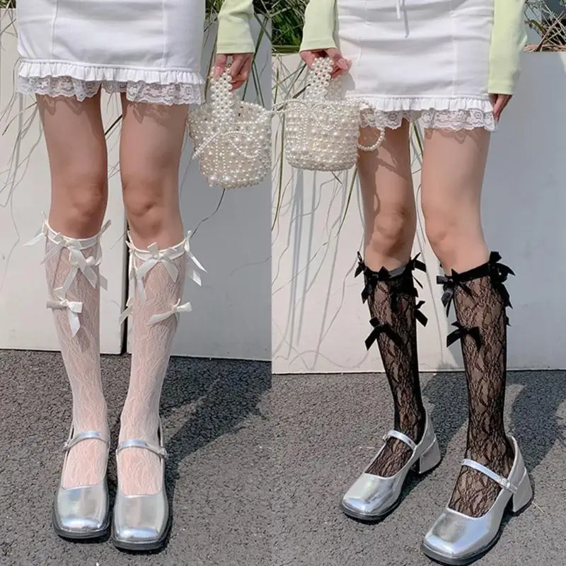 

P88A женские кружевные лоскутные носки до колена, носки до колена со шнуровкой, модные сетчатые гольфы, сексуальные сетчатые до