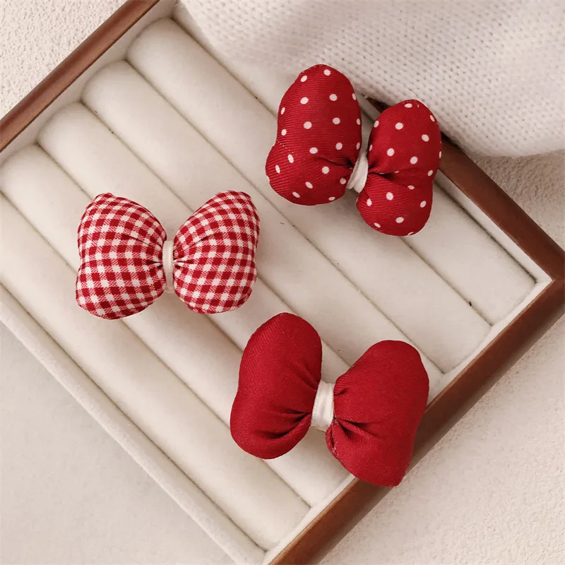 Fashion Red Polka Dot Bow Hair Clips Girls Cute Charms Side Clips Party Accessories