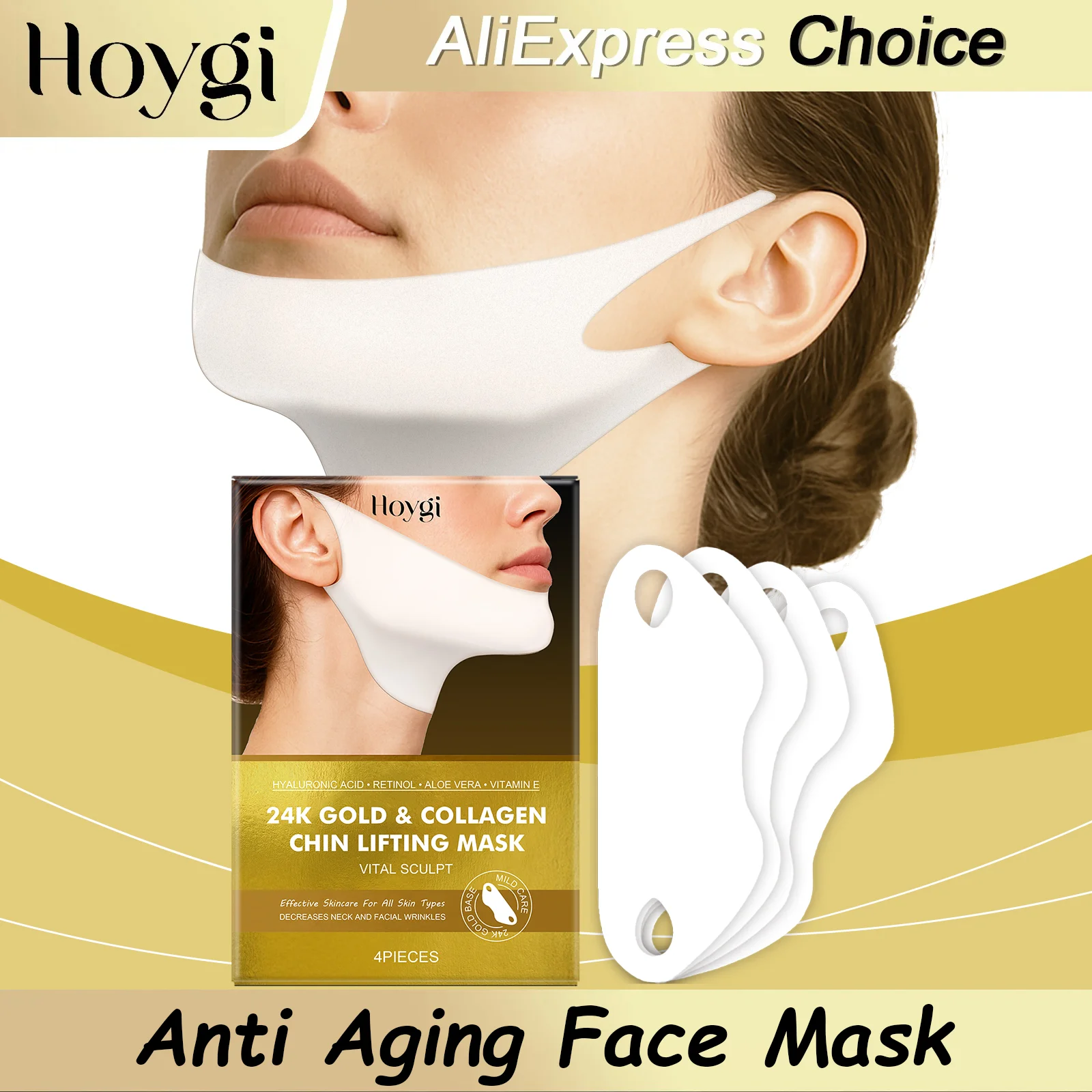Mascarilla Facial Reafirmante con Ácido Hialurónico HOYGI, Mascarilla Hidratante Profunda para la Noche, Mascarilla Reductora de Papada, Mascarilla Lifting Facial, Cinturón Lifting Facial Antienvejecimiento