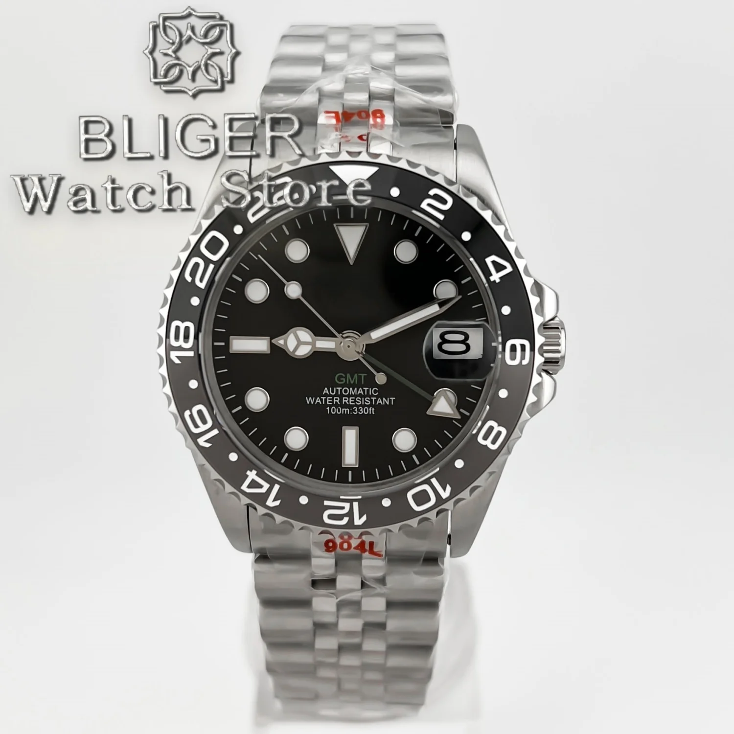 

BLIGER 38 мм 40 мм NH34 GMT Часы для мужчин с черным, серым керамическим безелем Сапфировое стекло Зеленые стрелки GMT Зеленый GMT Текстовый стальной ремешок