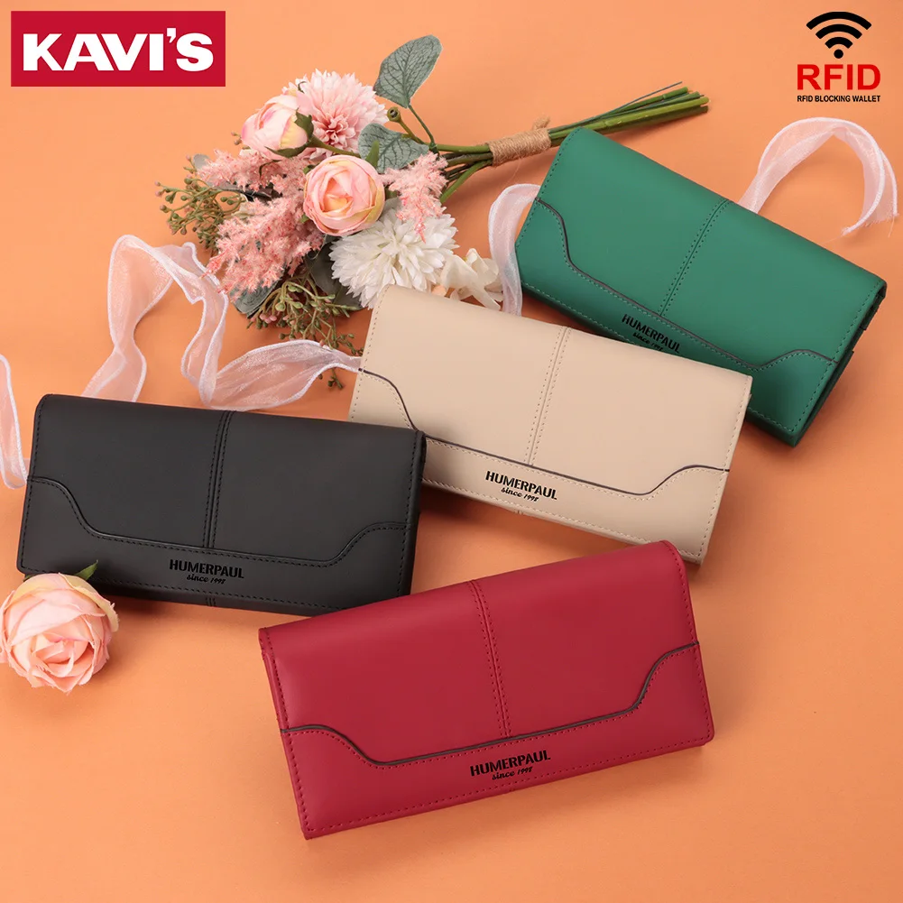 Cartera de moda Para Mujer, Carteras largas de cuero genuino Para Mujer, bolso de mano de diseño lujoso con ranuras para tarjetas RFID y monedero ﻿