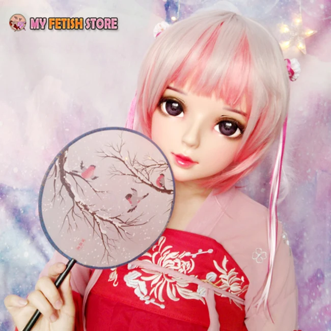 (Shi-10) Vrouwelijke Zoete Meisje Hars Half Hoofd Kigurumi BJD Ogen Crossdress Cosplay Japanse Anime Rol Lolita Masker Met Ogen En Pruik