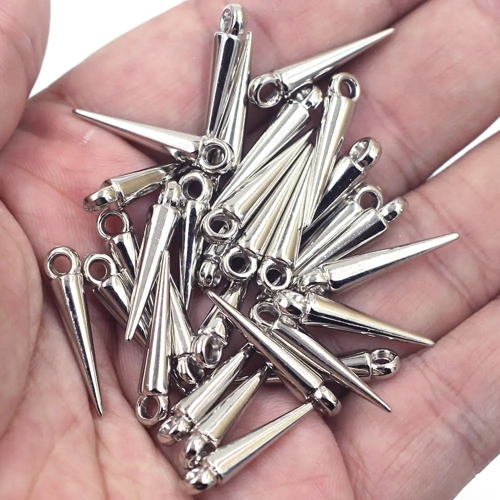 Silver Tone Cone Spike Tear Rivet Punk Studs Acrylic Pendants For Earrings Jewelry DIY Findings Charms 23mm 50Pcs/100Pcs