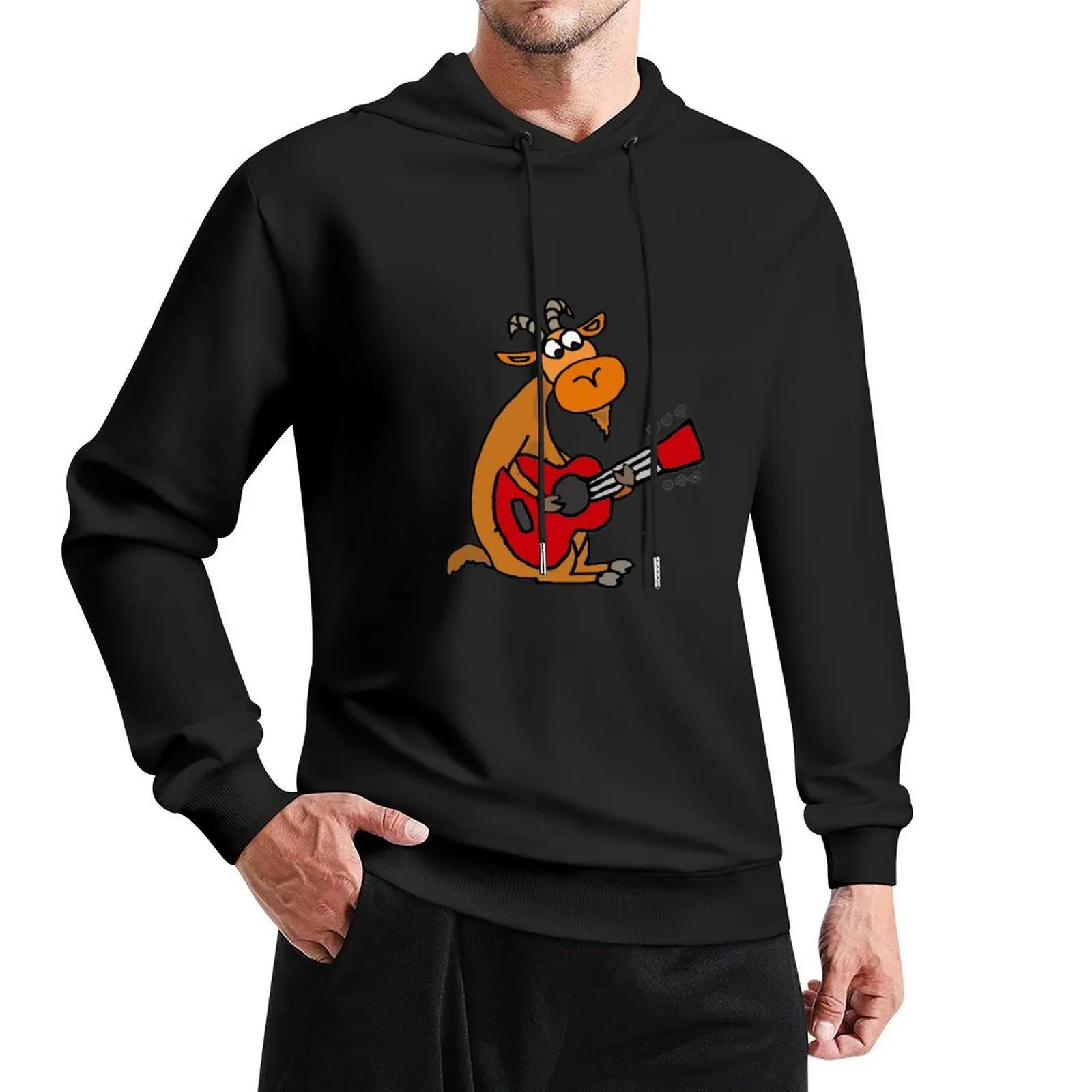 

Funny Goat Playing Guitar Cartoon Pullover Hoodie anime clothes new hooded tee