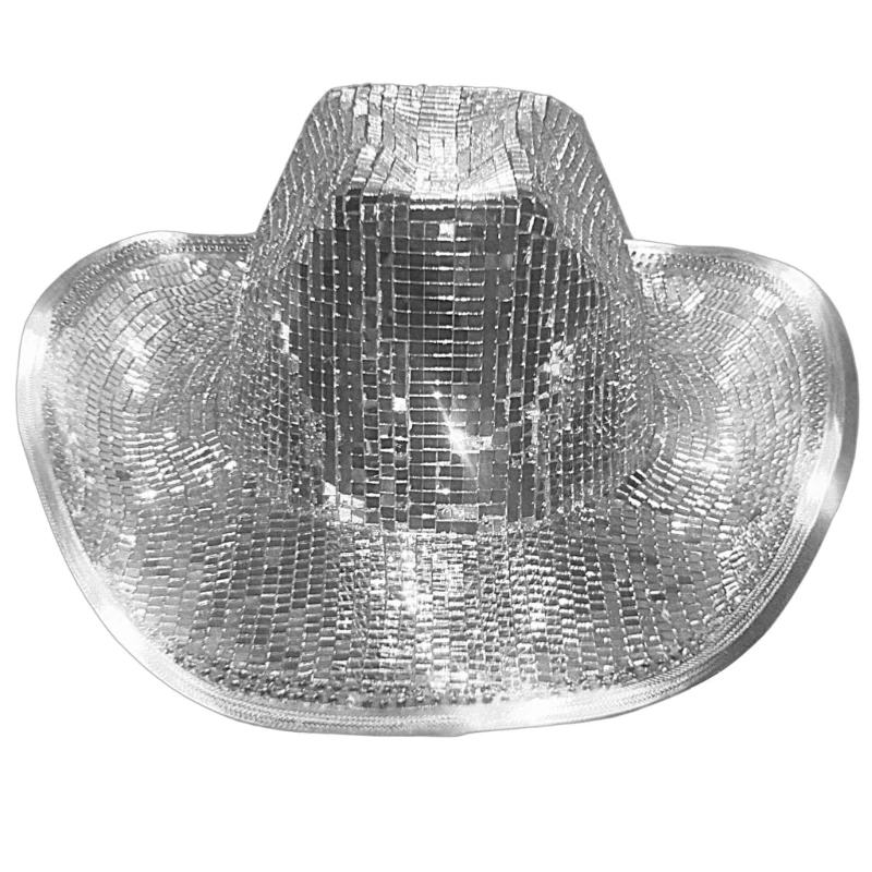 ZB91 Mirror Hat Disco Balls Hat Glitter Balls Hat Sequin Cowboy Hat DJs Hat Glitter Mirror Disco Cowboy Hat Stunning Disco