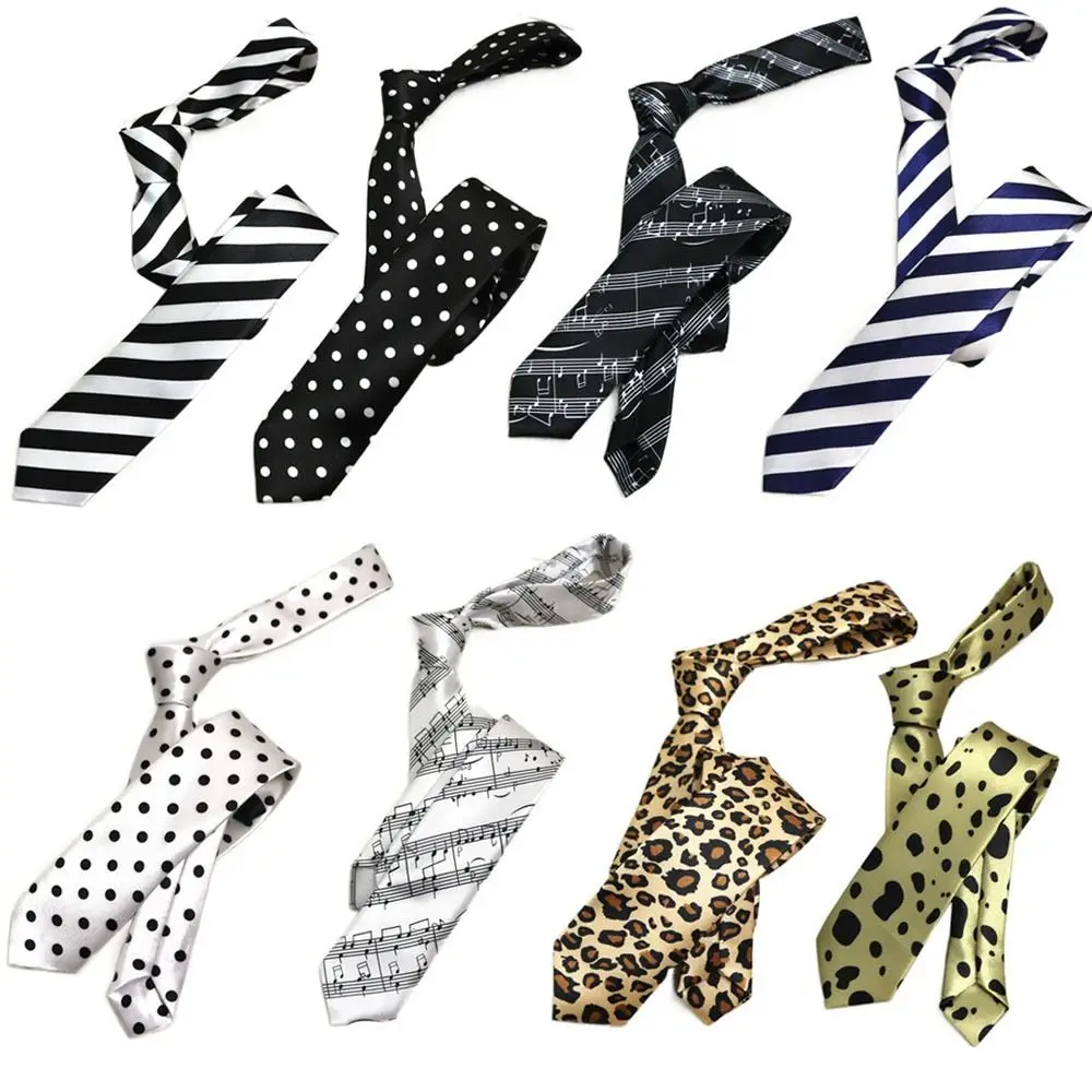 Retro Print Design Striped Tie Trendy Pattern 5cm Wide Leopard Print Tie Casual Style Hand Tie Narrow Tie Daily Wear