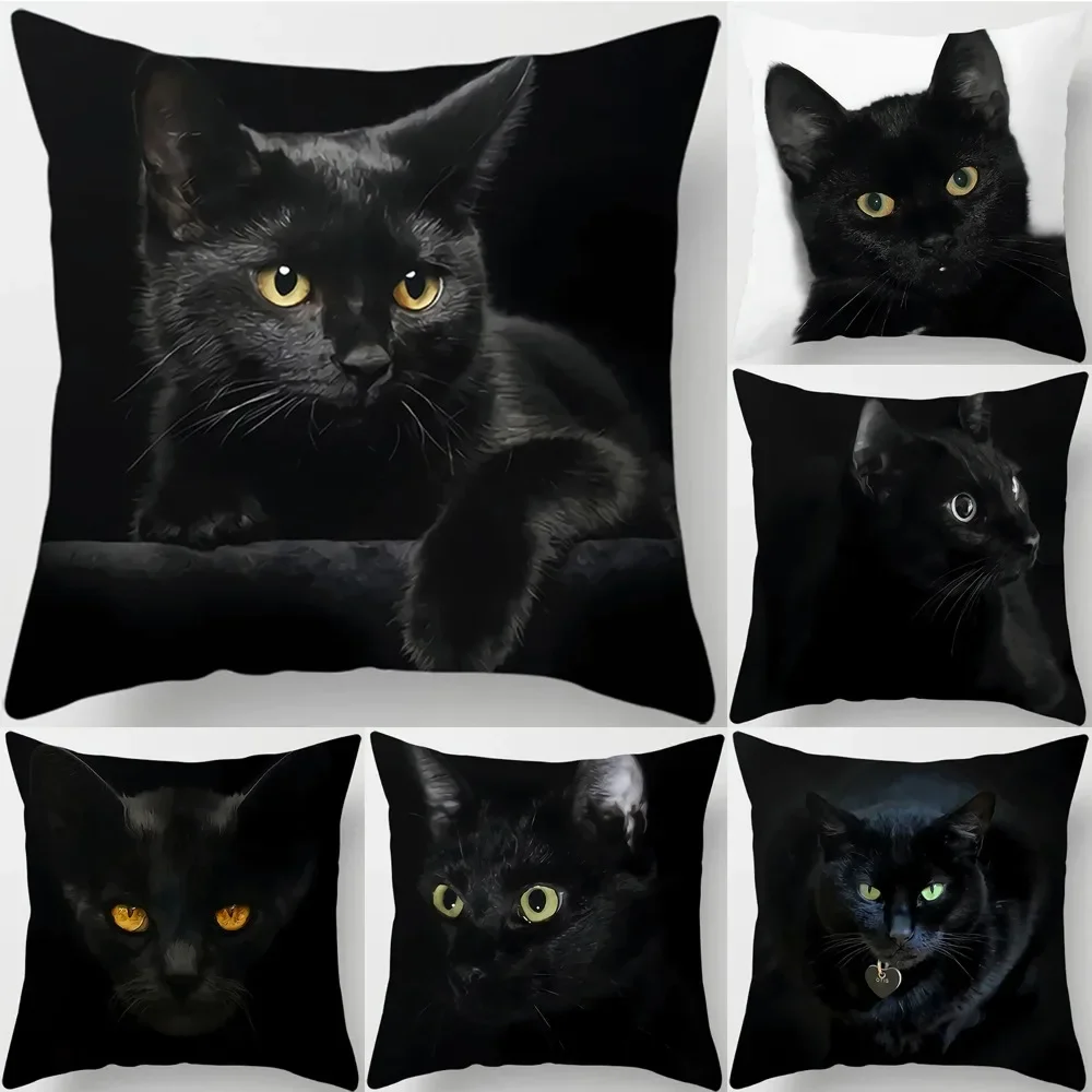 Home Decoration Black Cat Pillowcase Decorative Printing Square  Car Sofa Cushion Cover  Shaped  45*45cm