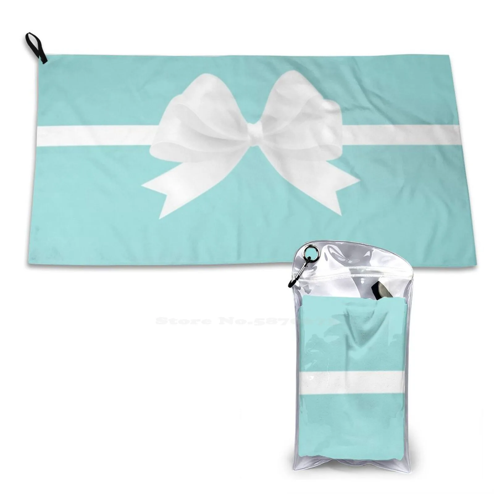 Turquoise & White Bow Soft Towel Quick Dry Beach Towel Girls Girly Trendy Modern Glamour Salon Wedding Spa Beauty Makeup