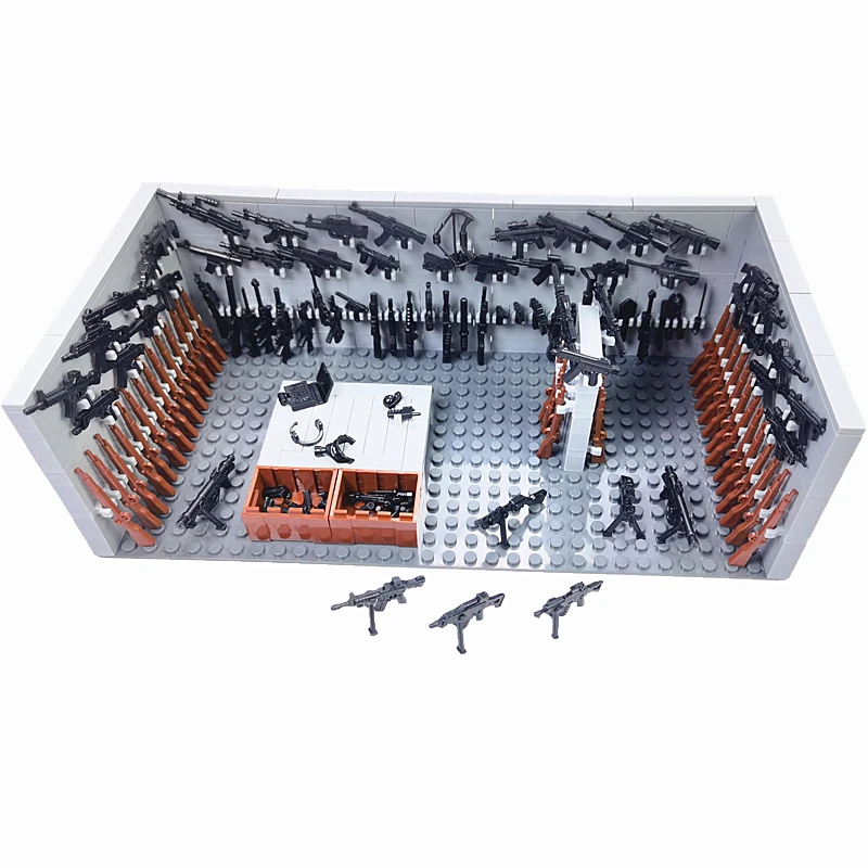 MOC WW2 Military Weapons House Room Bricks Set, SWAT Soldier Guns Acessórios, Building Blocks, DIY Brinquedos para Crianças, Presente de Aniversário