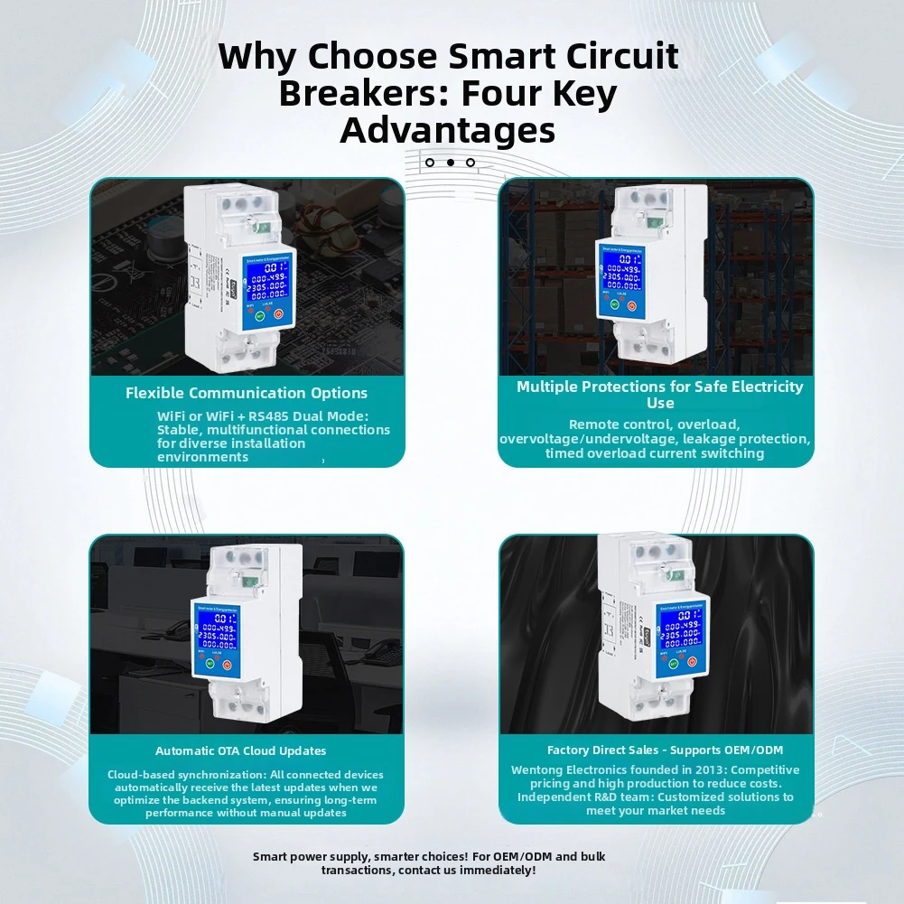 Smart RS485 WiFi meter protector leakage circuit breaker with remote control and programmable energy consumption tracking