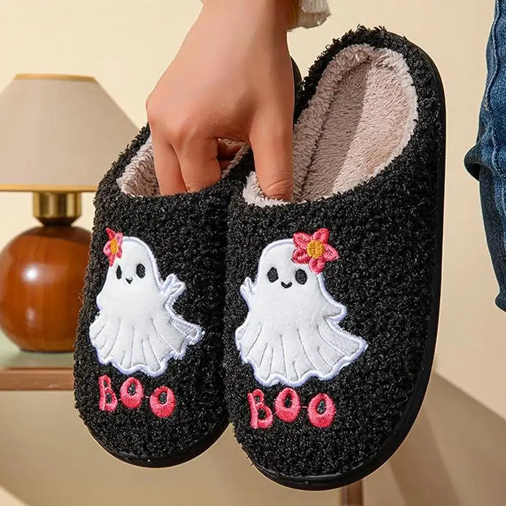 Office Slippers Cozy Halloween Ghost Slippers for Men Women Warm Plush Indoor House Shoes with Non-slip Sole Autumn Winter