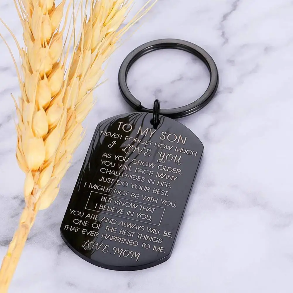 Commemorative Keychain for Growth Stainless Steel Keychain for Son Engraved Inspirational Message Keyring Black Texture Metal