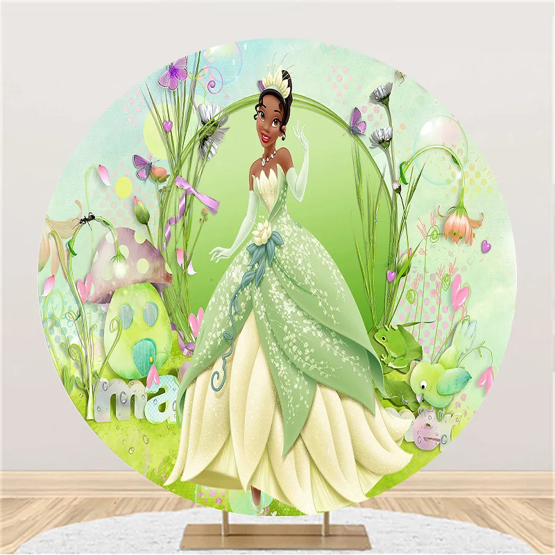 Disney Cartoon Round Circle Girls Birthday Party Banner Decoration Princess and The Frog Backdrop Tiana Photography Background