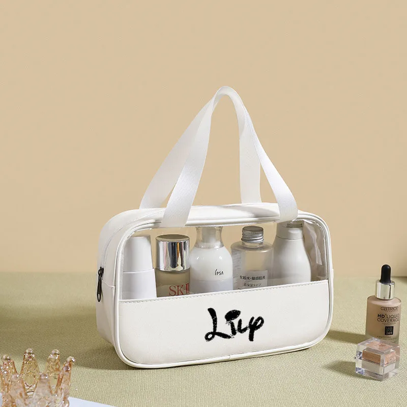 Custom Embroidered Personalized Name Stitching Cosmetic Bag PU Waterproof Portable Travel Storage Bag Large-Capacity Bath Bag
