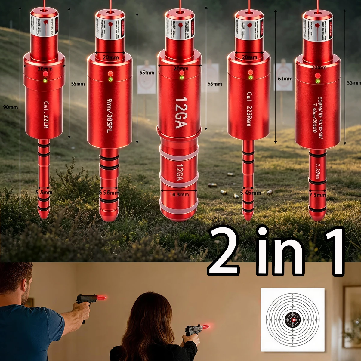 22LR 243 9mm 38SPL 22LR Multifunctional Magnetic Red Green Light Trainer Bual-Purpose For Training And Calibration