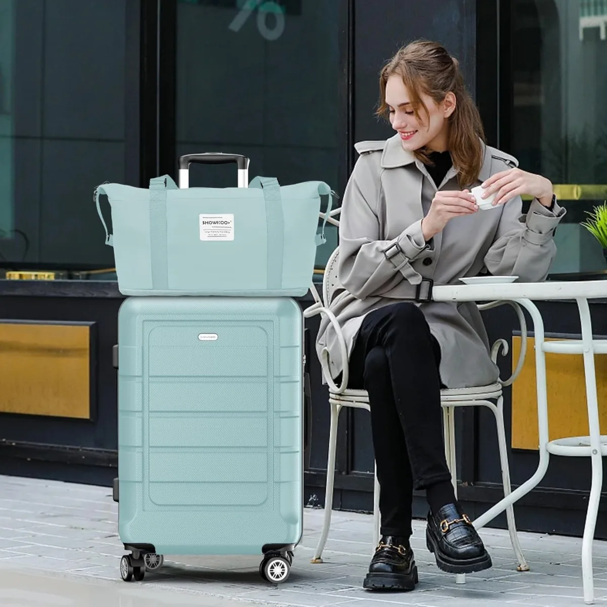 SHOWKOO Luggage Sets Expandable PC+ABS Durable Suitcase Double Wheels TSA Lock 5pcs Mint Green