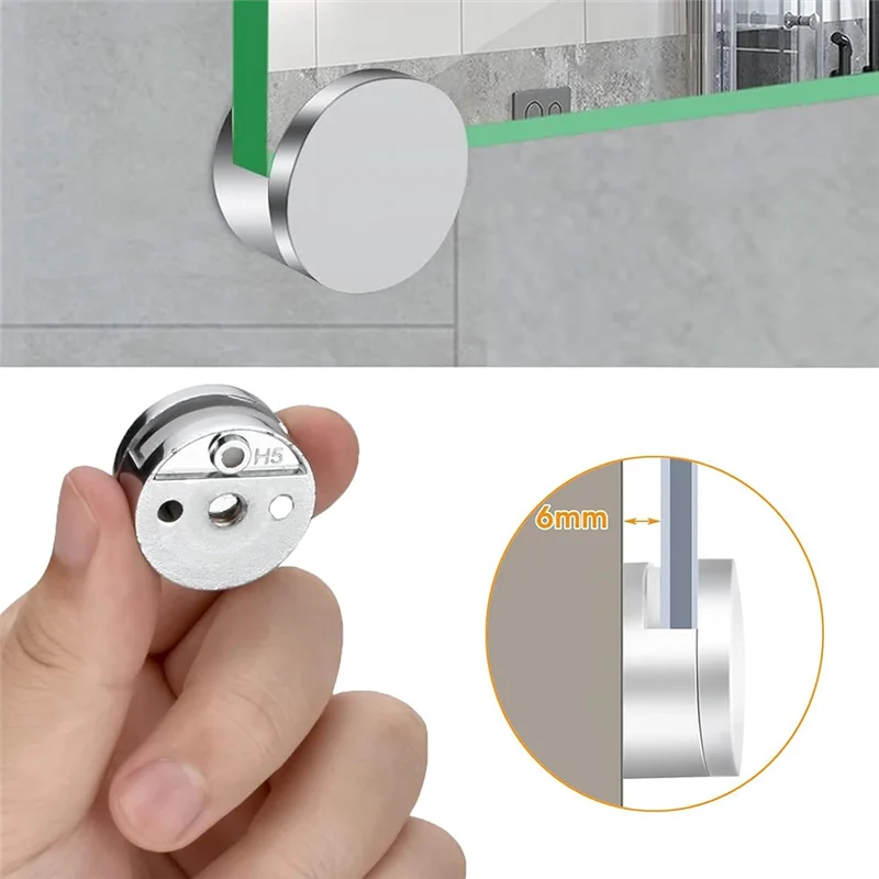 【Superdeals】Frameless Mirror Mounting Hardware Kit Mirror Holder Clips Round Shape Dual-Screw Fixing Mirror Glass Hanging Bracke