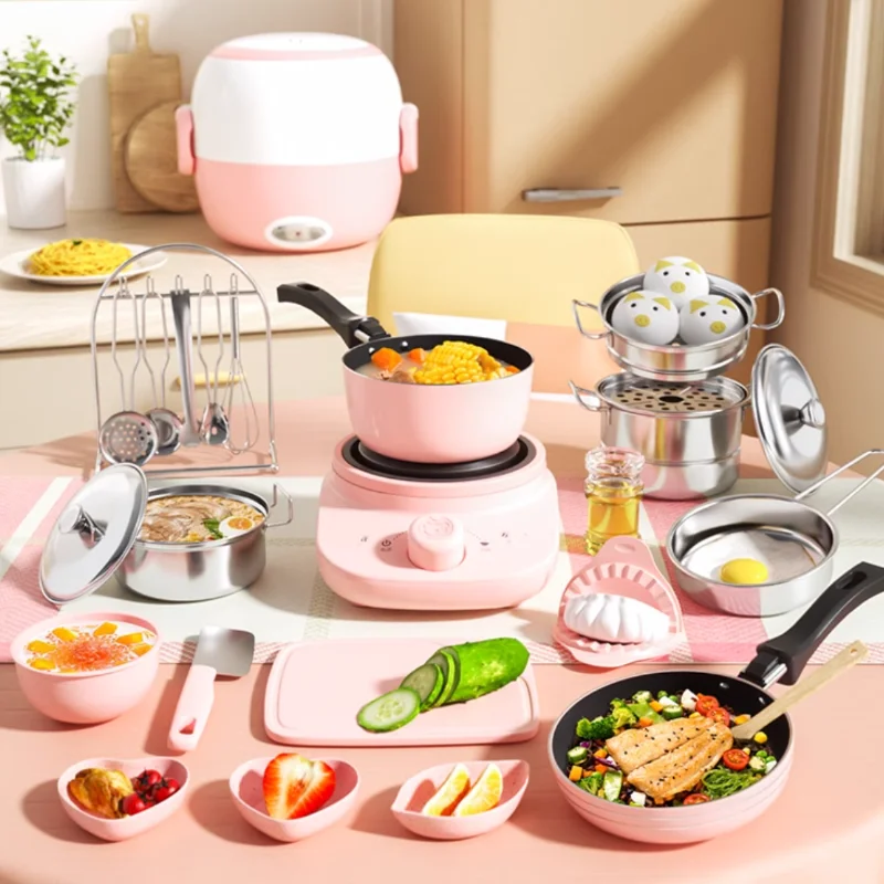 Mini Kitchen Set to Make Real Food Cooking Electric Furnace Stainless Steel Supplies Play House Toys for Girls Boys Kids Gifts