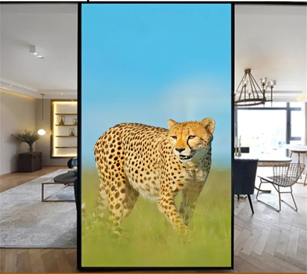 No Glue   Privacy Windows Film Translucence Decorative  cheetah Stained  Glass Window Stickers  Window Tint