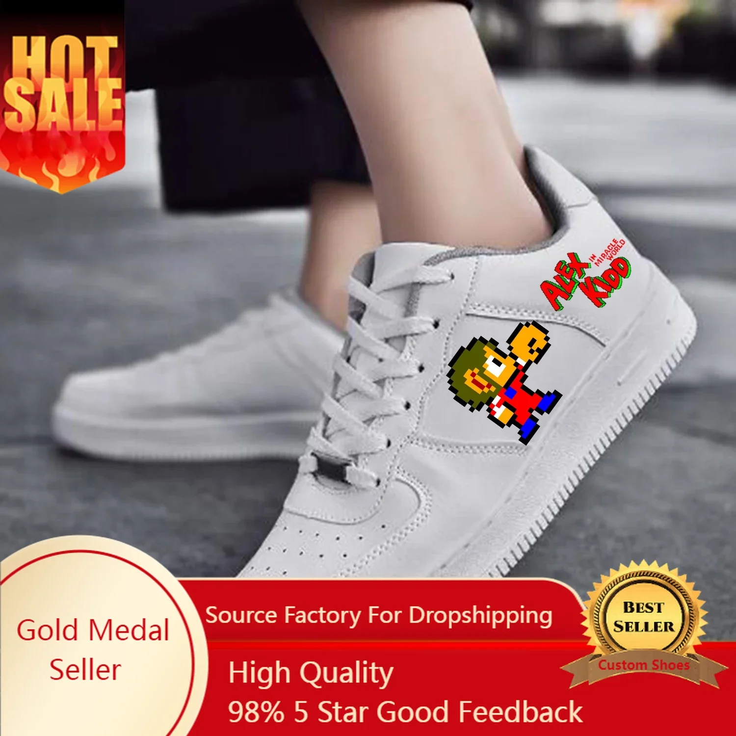 

Alex Kidd AF Basketball Cartoon Game Mens Womens Teenager Fashion Sports Run Flats Force Sneakers Lace Up Mesh Custom Shoes