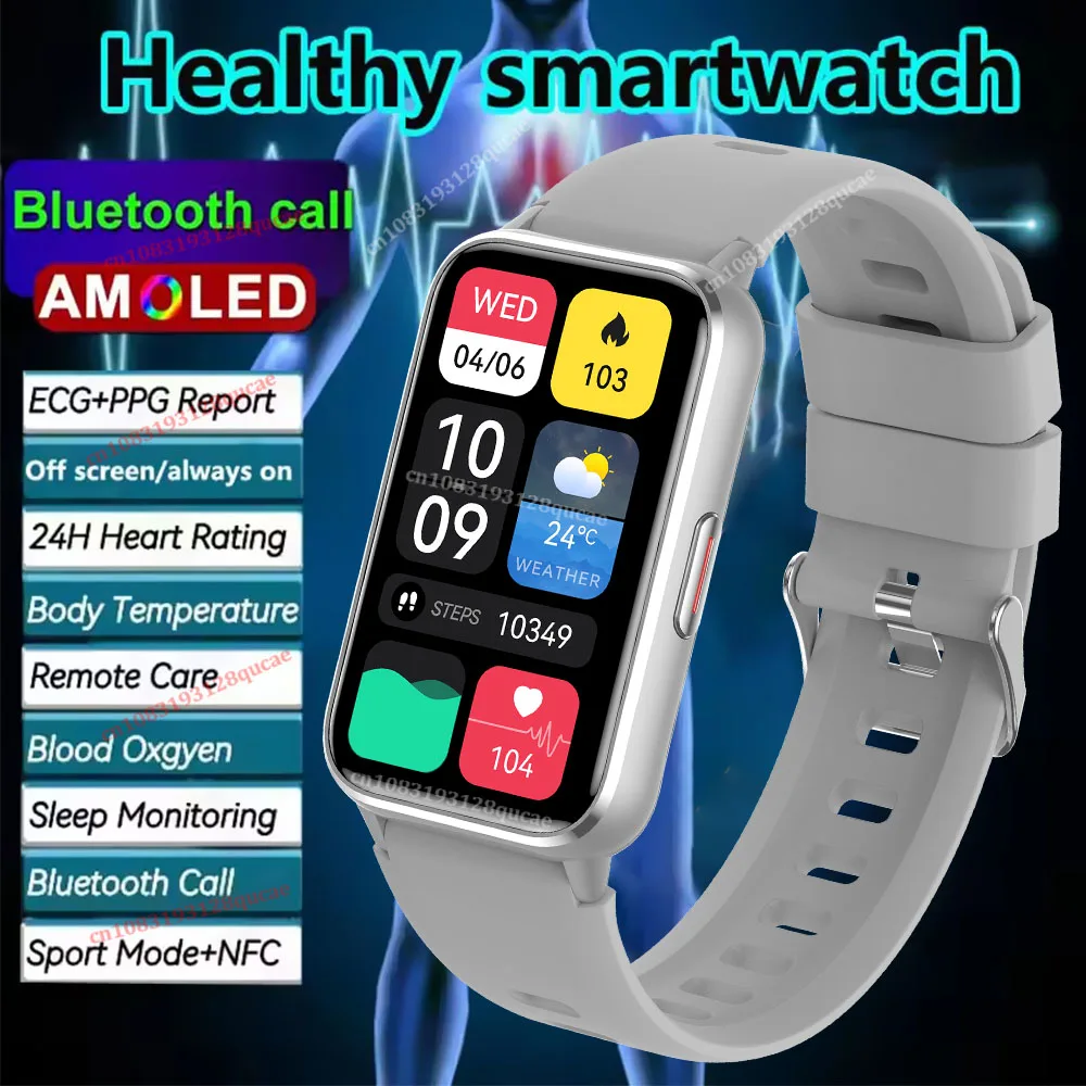 

2026 New ECG + PPG Grade Nursing Smart Watch AMOLED Body Temperature Blood Oxygen Blood Pressure Bluetooth Health Smartwatch Men