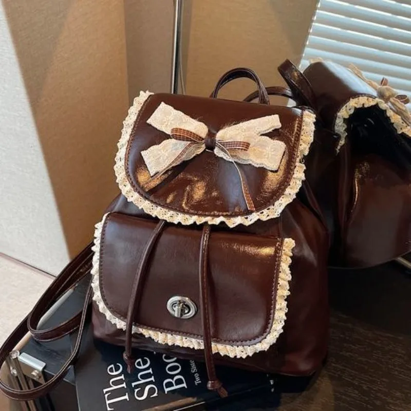 

Рюкзак Sweet Lolita 2024, винтажный рюкзак с кружевной отделкой и бантом, милый школьный рюкзак Kawaii для девочек, женский готический эстетический рюкзак